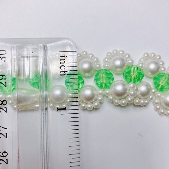 VTG Green Beaded Choker Necklace Faux Pearl Gold Tone Adjustable Y2K 2000s - Picture 10 of 12